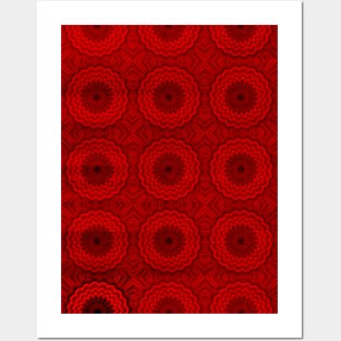 Red Flowers Woven On Silk Pattern Posters and Art